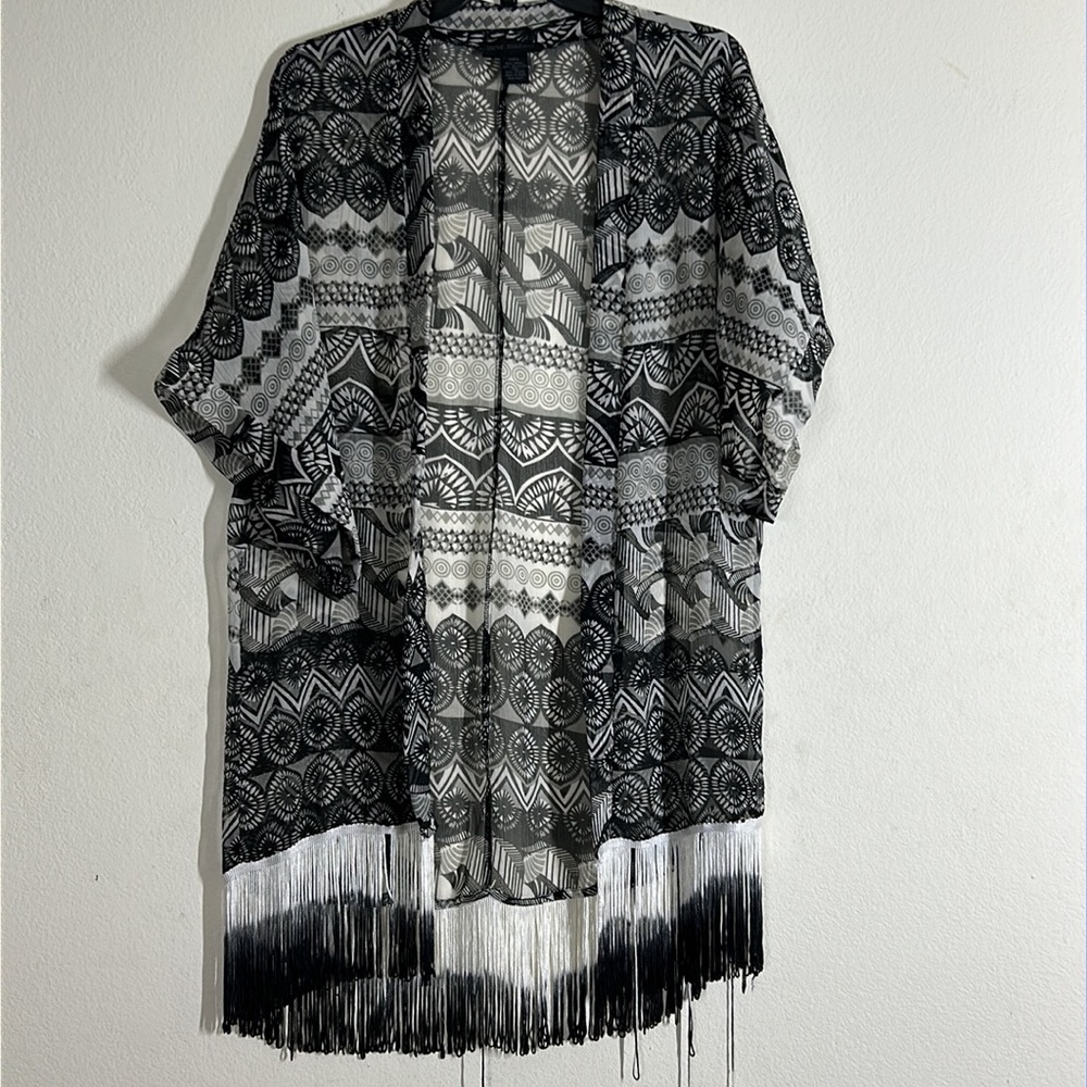 Steve Madden Black & White Pattern Open Front Kim… - image 1